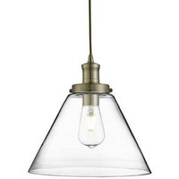 Searchlight 3228AB Pyramid 1 Light Ceiling Light In Antique Brass With Clear Glass