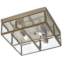 Searchlight 6769-26AB 2 Light Flush Ceiling Light In Antique Brass Frame With Bevelled Glass