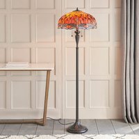Interiors 1900 64070 Dragonfly Flame Tiffany 2 Light Floor Lamp In Bronze With Shade