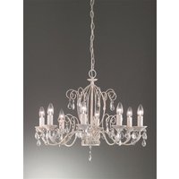 Franklite FL2355/8 Aria 8 Light Ceiling Pendant In White Ironwork With Gold Highlights And Crystals