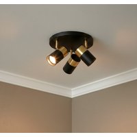 Firstlight 6877BK Roma 3 Light Flush Ceiling Light In Black And Brushed Brass Finish