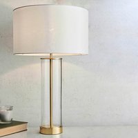 Endon 68802 Modern Touch Table Lamp In Glass And Brushed Gold With White Faux Silk Shade
