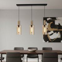 Firstlight 6885SB Rimini 3 Light Bar Pendant Light In Satin Brass Finish With Smoked Amber Glass Shades