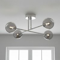 Firstlight 6910CH Lando 4 Light Flush Ceiling Light In Chrome Finish With Smoked Glass Shade