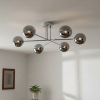 Firstlight 6911CH Lando 6 Light Flush Ceiling Light In Chrome With Smoked Glass Shade