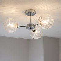 Firstlight 6915CH Garrick 3 Light Flush Ceiling Light In Chrome With Clear Decorative Glass