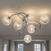Firstlight 6922CH Elba 6 Light Flush Ceiling Light In Chrome Finish With Clear Decorative Glass