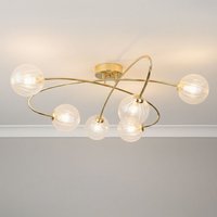 Firstlight 6926BR Atom 6 Light Flush Ceiling Light In Brass With Clear Decorative Glass