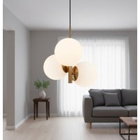 Firstlight 6940BB Oyster Ceiling Pendant Light In Brushed Brass With Opal White Glass