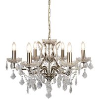 Searchlight 8736-6AB Paris Six Light Ceiling Chandelier In Antique Brass With Crystal Glass