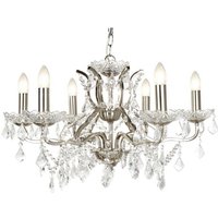 Searchlight 8736-6SS Paris Six Light Ceiling Chandelier In Satin Silver With Crystal Glass