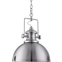 Searchlight 2297SS Industrial One Light Pendant Light In Satin Silver With Acrylic Diffiuser