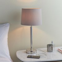 Endon 72175 Syon One Light USB Table Lamp In Bright Nickel With Faux Silk Shade
