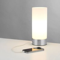 Endon 67517 Dara One Light USB Table Lamp In Brushed Nickel And Matt Opal Duplex Glass