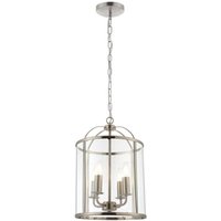 Hanging 4 light Hall Ceiling Lantern in Satin Nickel with Glass Panels