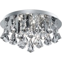 Searchlight 2204-4CC Hanna Four Light Flush Ceiling Light In Chrome With Glass Pyramid Drops