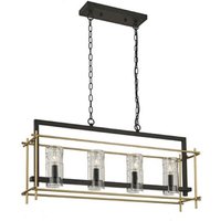 Franklite FL2368/4 Bistro Diner Four Light Ceiling Bar Light In Antique Finish Ironwork And Matt Gold