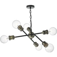Dar BRI0654 Brigade 6 Light Pendant Light In Black And Antique Brass