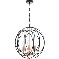Dar PHO0322 Phoenix 3 Light Ceiling Pendant Light In Black And Copper