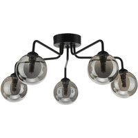 Dar Lighting FEY0522-01 Feya 5 Light Semi Flush Ceiling Light In Matt Black With Smoked Glass