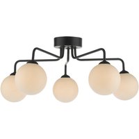 Dar Lighting FEY0522-02 Feya 5 Light Semi Flush Ceiling Light In Matt Black With Opal Glass