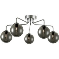 Dar Lighting FEY0550-01 Feya 5 Light Semi Flush Ceiling Light In Polished Chrome With Smoked Glass