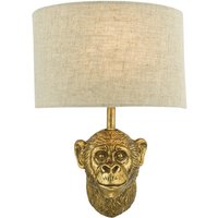 Dar Lighting RAU0735 Raul Monkey Wall Light In Gold Finish With Natural Linen Shade