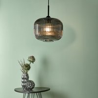Dar DEM0110 Demarius 1 Light Ceiling Pendant In Black With Smoked Glass Shade