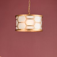 Dar EPS0312 Epstein 3 Light Ceiling Pendant In Gold With Ivory Linen Shade
