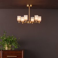 Dar Lighting Hilaria 6 Light Semi Flush Ceiling Light In Antique Gold With Amber Ribbed Glass HIL0635