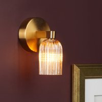 Dar Lighting Hilaria Bathroom Wall Light In Antique Gold With Amber Ribbed Glass IP44 HIL0735