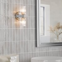 Dar Lighting Hilaria 2 Light Bathroom Wall Light In Polished Chrome With Ribbed Glass IP44 HIL0950