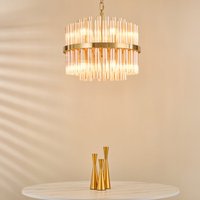 Dar Lighting Imani 12 Light Pendant Light In Natural Brass and Champagne Ribbed Glass IMA1235