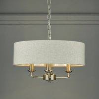 Laura Ashley Sorrento 3 Light Armed Fitting Ceiling Lighting Brushed Chrome with Natural Shade