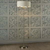Laura Ashley Sorrento 3 Light Floor Lamp in Satin Nickel with Natural Shade