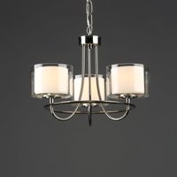 Laura Ashley Southwell 3 Light Chandelier In Polished Nickel With Clear And Opal Glass Shades