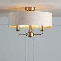 Laura Ashley Sorrento 3 Light Semi-Flush Ceiling Light In Matt Antique Brass With Natural Shade LA3756750-Q