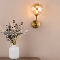 Dar Lighting Liora Wall Light In Antique Gold With Amber Ribbed Glass LIO0735