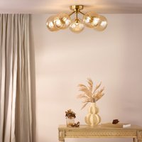 Dar Lighting Liora 5 Light Semi Flush Ceiling Light In Antique Gold With Amber Ribbed Glass LIO5435