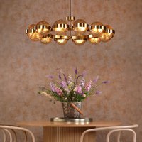 Dar Lighting Ophira 12 Light Ceiling Pendant In Antique Gold With Amber Ribbed Glass OPH1235