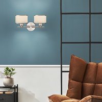 Franklite Polaris 2 Light Wall Light In Satin Nickel With Fabric Shades FL2497-2