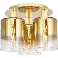 Dar Lighting Savannah 3 Light Flush Ceiling Light In Satin Gold Finish With Ombre Glass