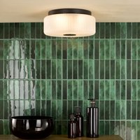 Dar Lighting Twyman 3 Light Bathroom Ceiling Flush Light In Satin Black With White Glass IP44 TWY5222