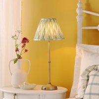 Dar Lighting Dahl Rechargeable LED Table Lamp In Antique Brass Finish With Green Ikat Shade