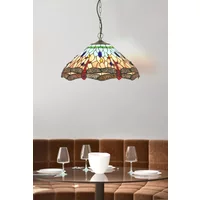 Searchlight 1283-16 Dragonfly Tiffany Ceiling Pendant In Antique Brass