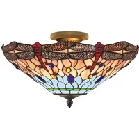 Searchlight 1289-16 Dragonfly Tiffany Ceiling Uplighter In Antique Brass