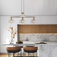 Searchlight Margarita 3 Light Bar Ceiling Pendant Light In Brass Finish With Clear Glass Shades 31031-3PB