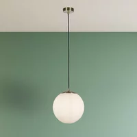 Searchlight Atom II Ceiling Pendant In Satin Brass And Opal Glass Shade 30cm 6077SB