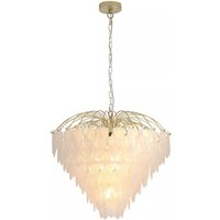 Searchlight Feather 10 Light Ceiling Pendant In Polished Brass With Frosted Glass 48970-10SB