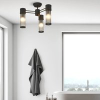 Pillar 3 Light Bathroom Semi Flush Ceiling Light In Satin Black And Clear Glass Rods IP44 E14